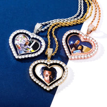 Load image into Gallery viewer, Personalized Double Sided Rotating Heart Rhinestone Memorabilia Necklace