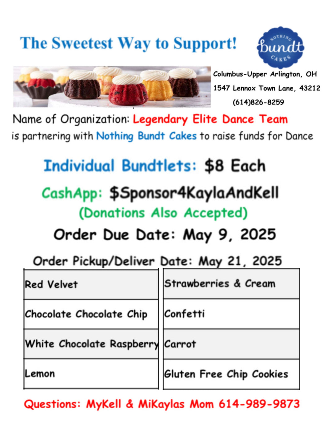 MyKell & MiKayla Dance Team Fundraiser - Nothing Bundt Cakes
