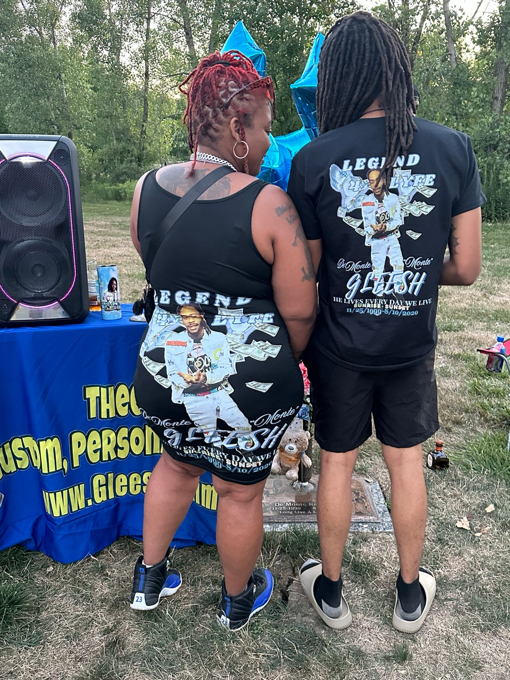 Blue custom memorial dress front by Gleesh Unlimited