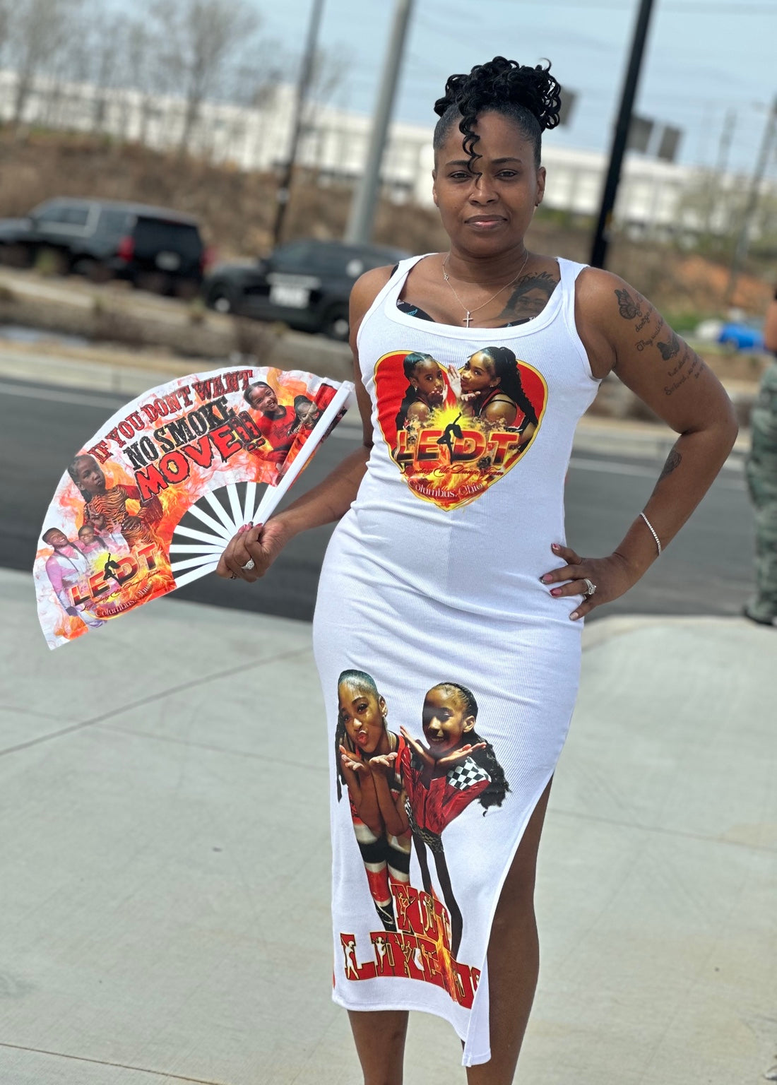 White custom DTF photo dress back by Gleesh Unlimited