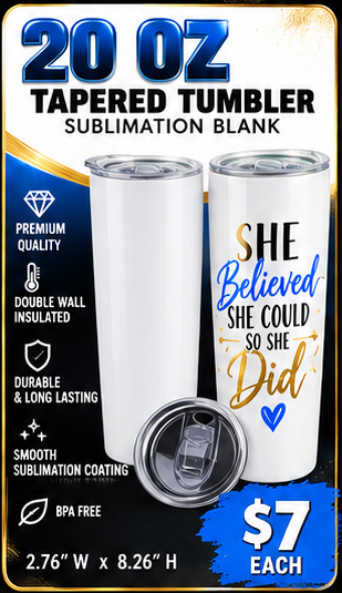 GLEESH Unlimited 20 oz tapered sublimation tumbler blank - $7