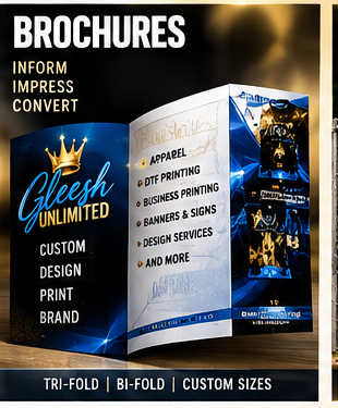 GLEESH Unlimited custom brochures full color mockup