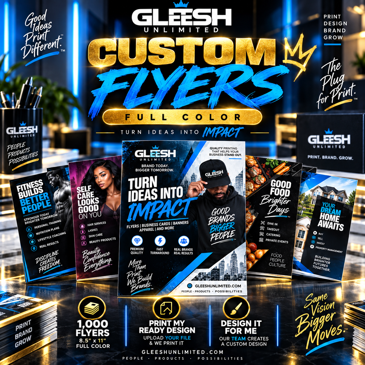 GLEESH Unlimited custom flyers full color mockup