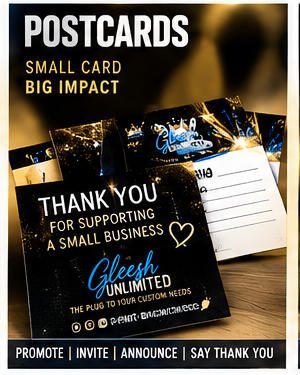 GLEESH Unlimited custom postcards full color mockup