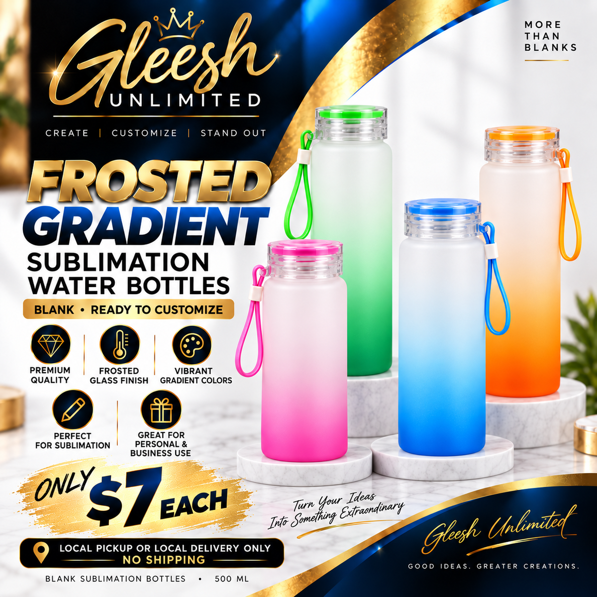 GLEESH Unlimited frosted gradient sublimation water bottles - $7 each - local pickup or delivery only