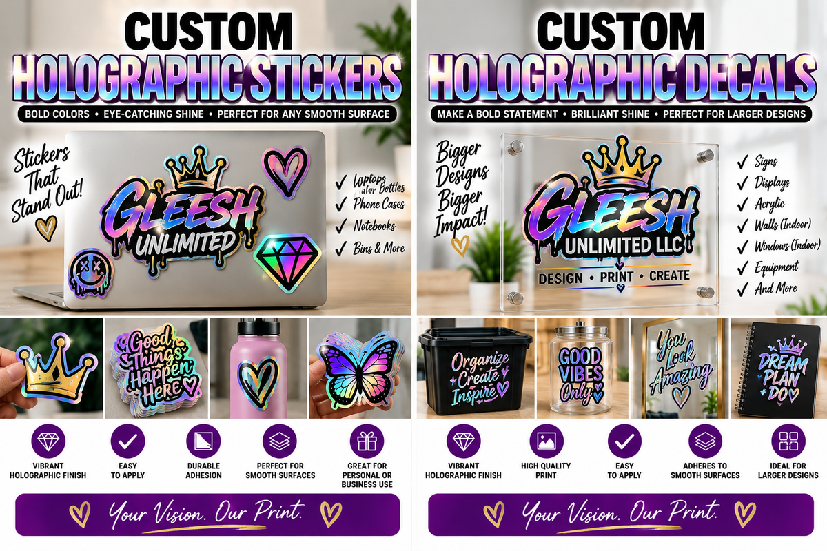 GLEESH Unlimited holographic stickers and decals premium print and cut