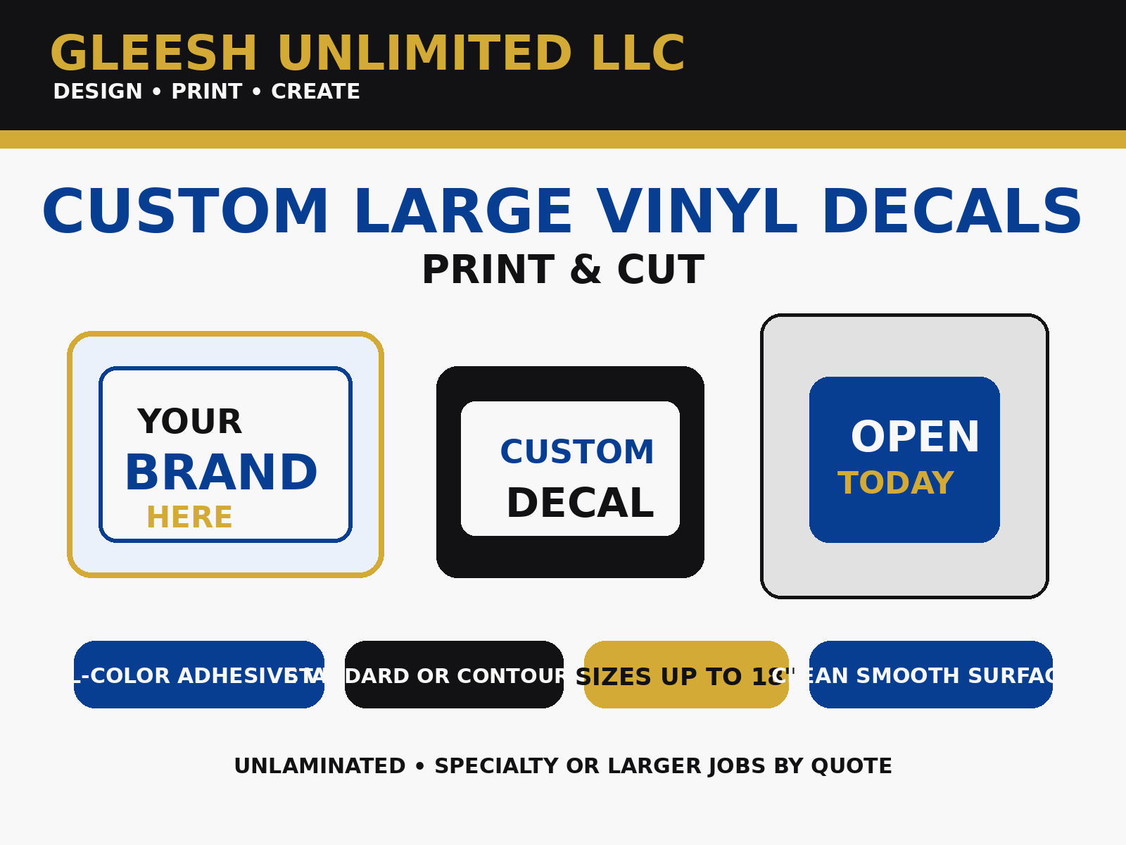 GLEESH Unlimited custom large vinyl decals print and cut product graphic