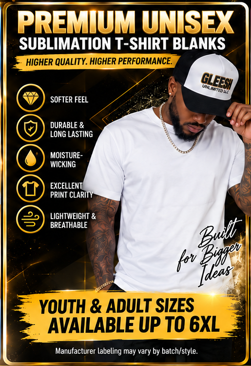 GLEESH Unlimited Premium Unisex 100% polyester sublimation T-shirt blank