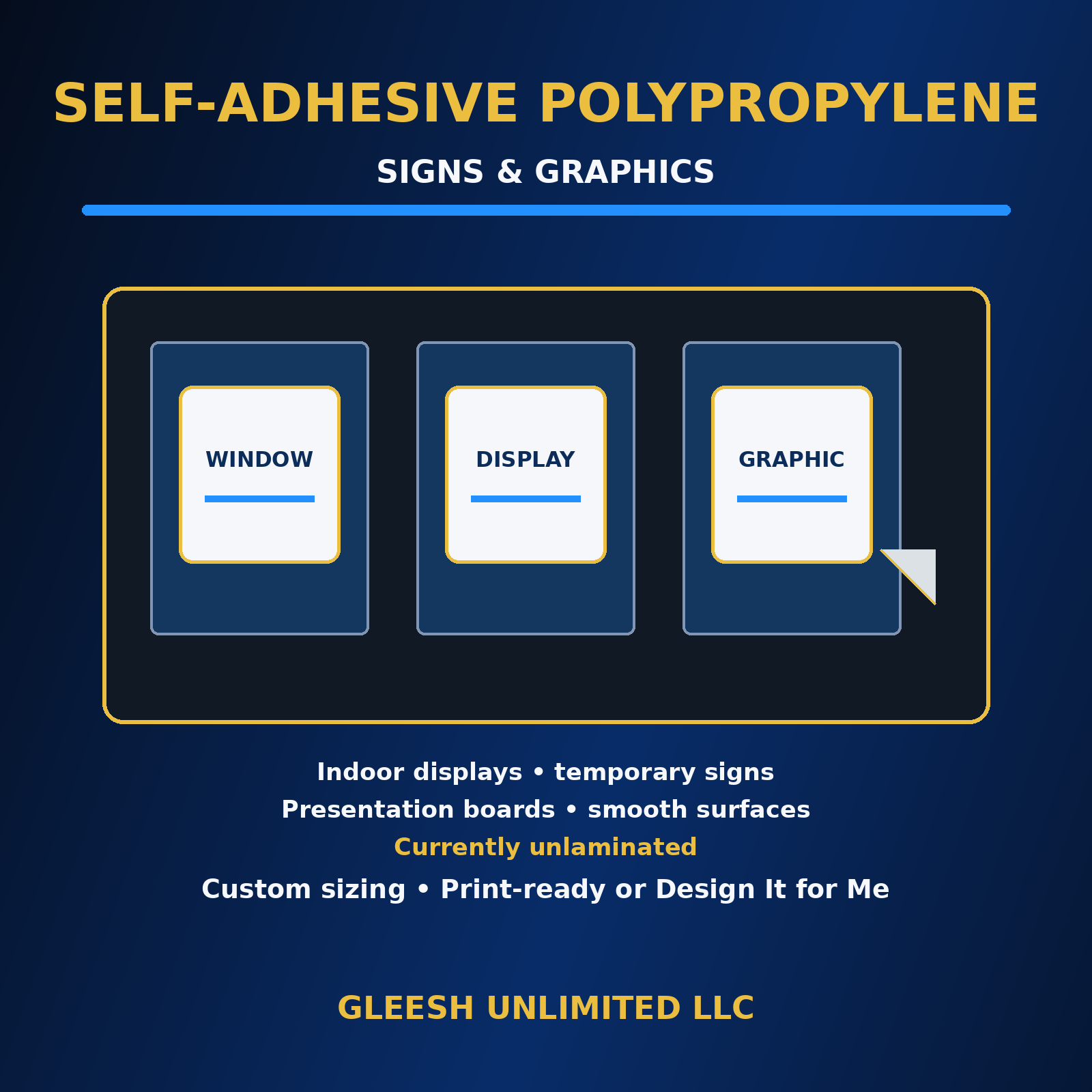 GLEESH Unlimited self-adhesive polypropylene signs and graphics service image with no people
