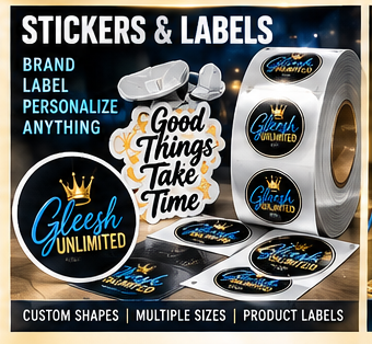GLEESH Unlimited custom stickers and product labels mockup