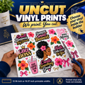 Uncut printed vinyl sheet. We print, you cut. Choose vinyl in the builder; printable widths 12.36 or 16.57 inches. Tools excluded.