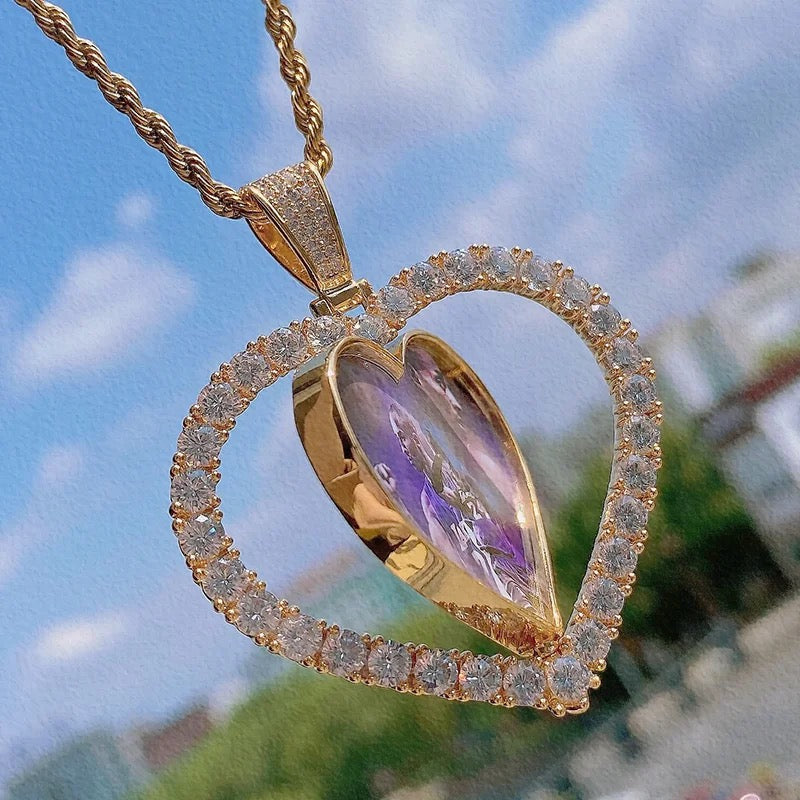 Personalized Double Sided Rotating Heart Rhinestone Memorabilia Necklace