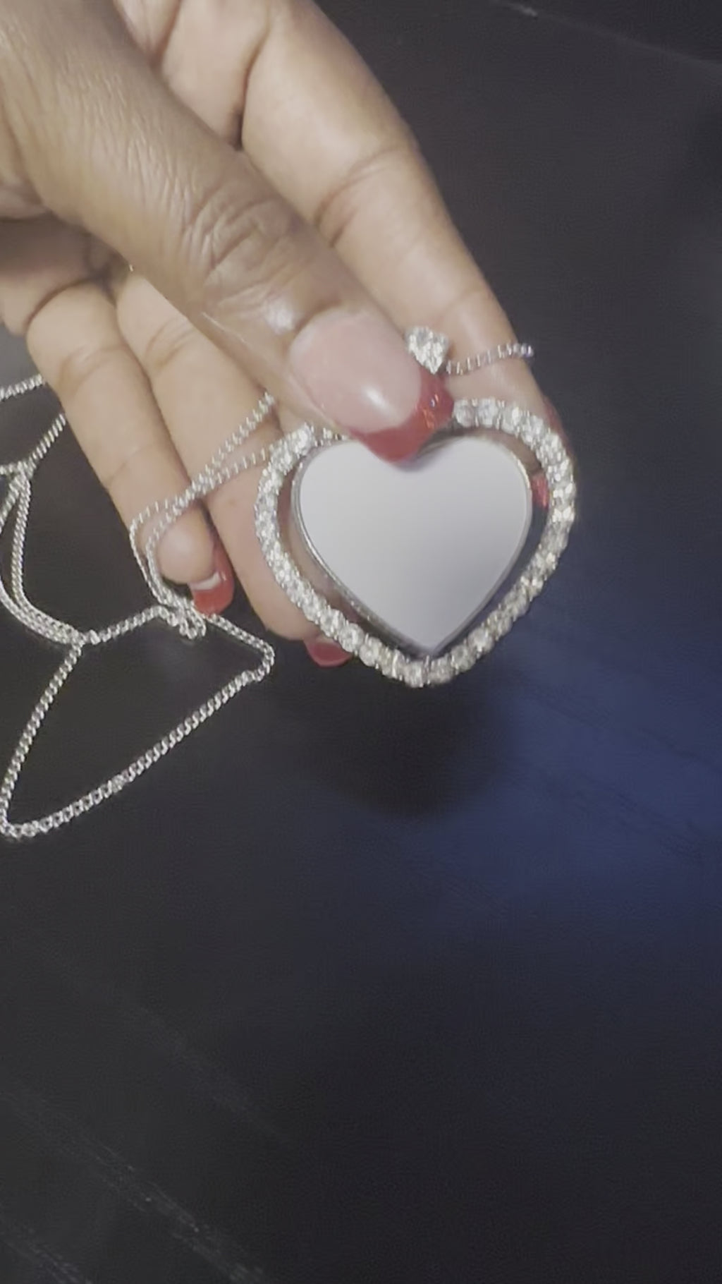 Personalized Double-Sided Rotating Heart Rhinestone Memorial Necklace