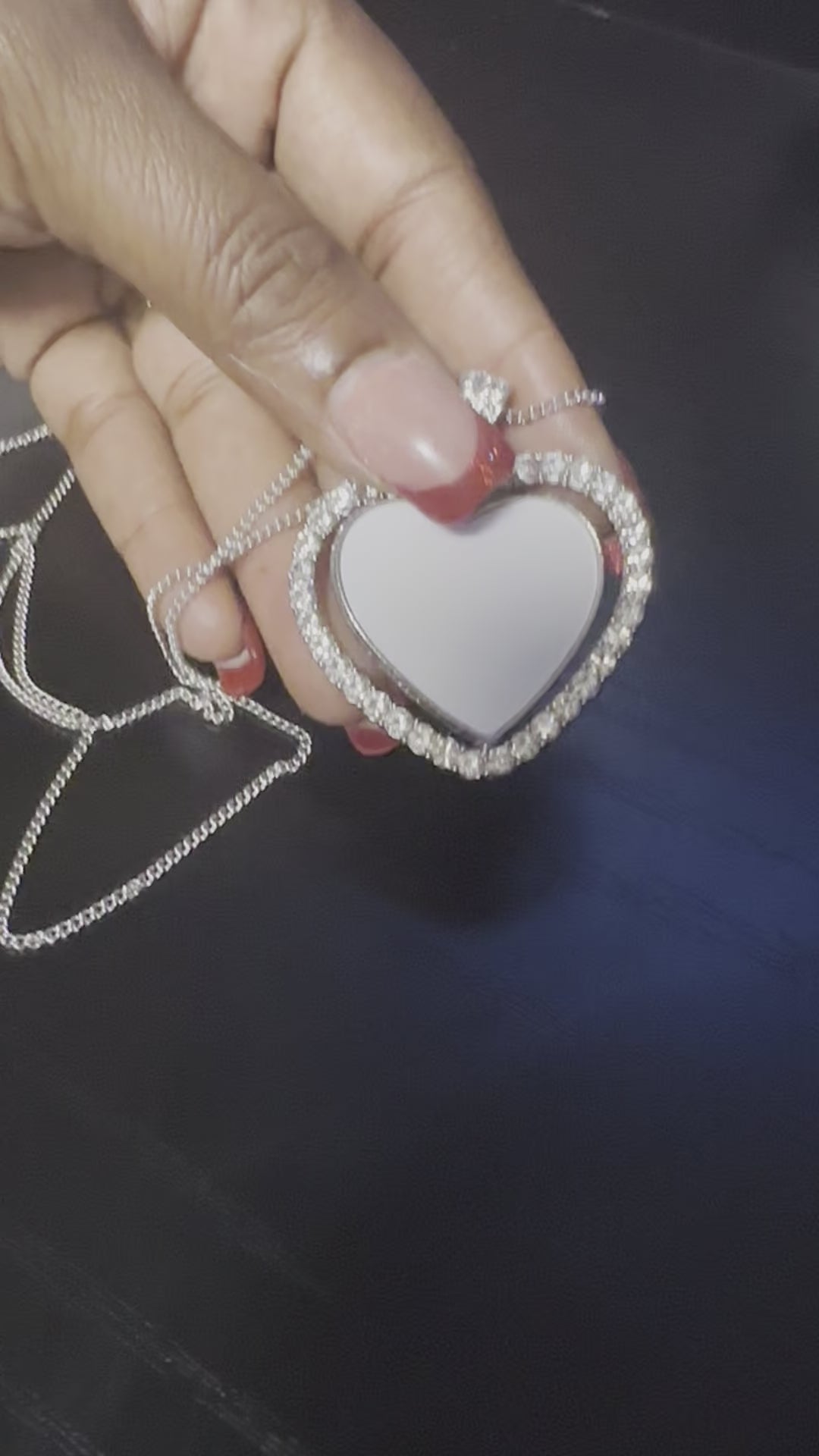 Personalized Double Sided Rotating Heart Rhinestone Memorabilia Necklace