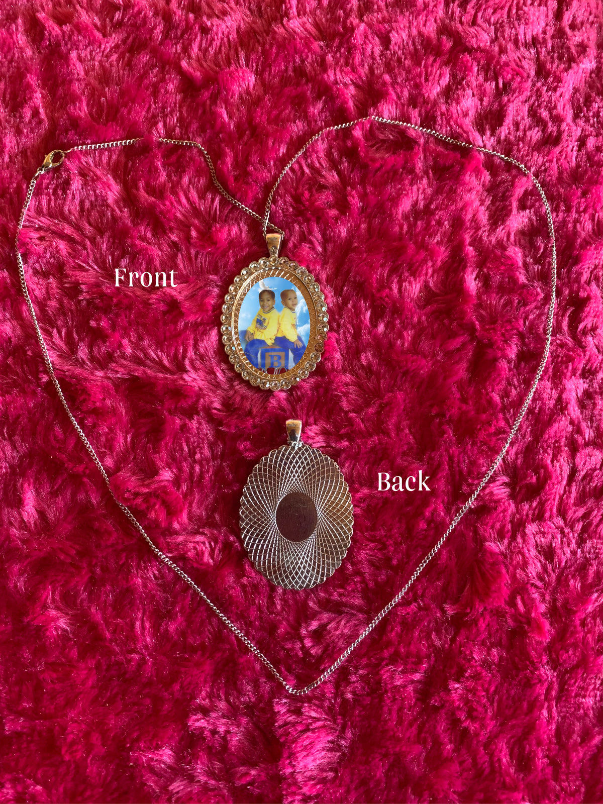 Personalized Oval Bling Memorial Necklace – Single Sided