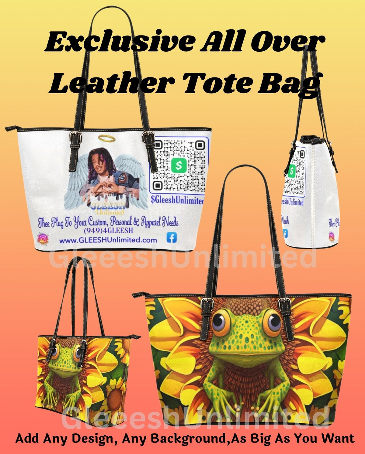 Custom Leather Tote Bag – All-Over Print