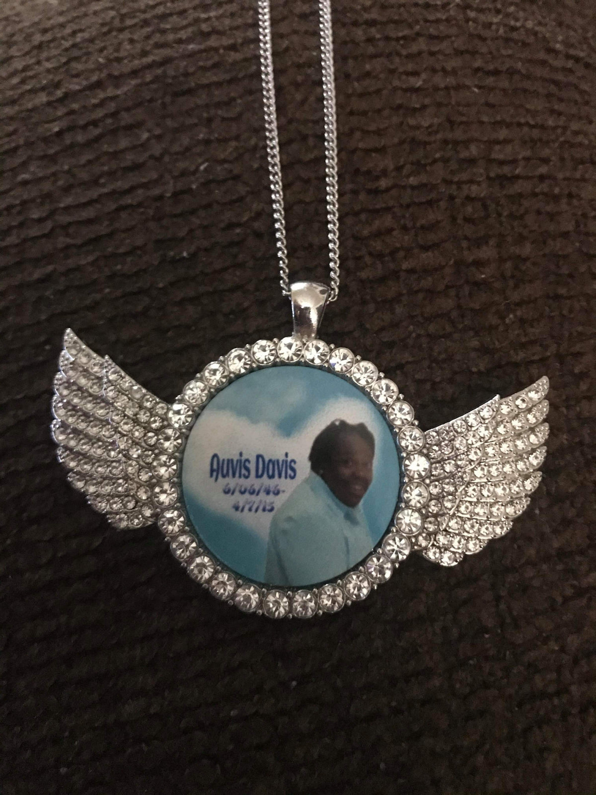 Personalized Angel Wings Bling Memorial Necklace – Single Sided