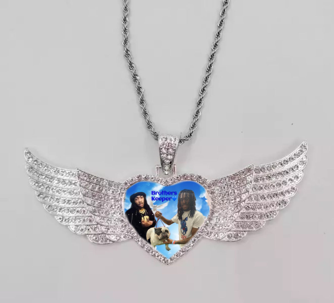 Personalized Angel Wings Bling Memorial Necklace – Single Sided